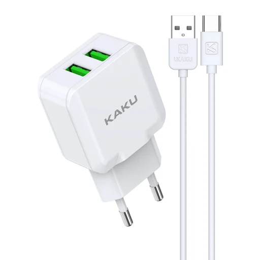 Kaku Qiyuan hálózati töltő adapter 2xUSB 10W 2.4 A + USB-Type C kábel fehér - 1