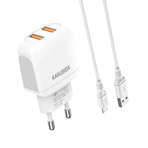 Kaku Xuansu hálózati töltő adapter 2xUSB 2.4A + USB-microUSB kábel fehér - 3