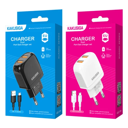 Kaku Xuansu hálózati töltő adapter 2xUSB 2.4A + USB-microUSB kábel fekete - 4
