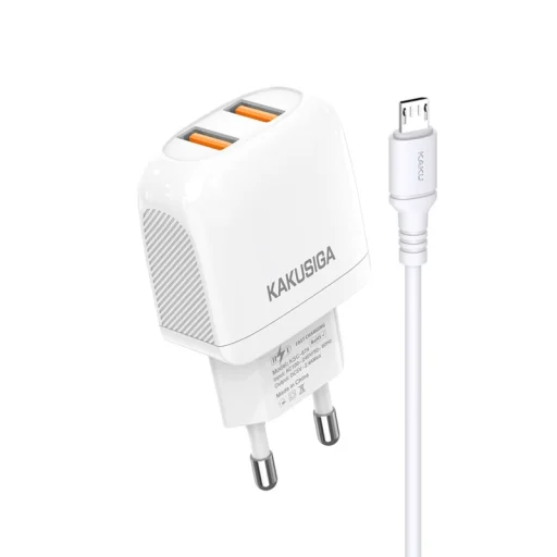 Kaku Xuansu hálózati töltő adapter 2xUSB 2.4A + USB-microUSB kábel fehér - 1