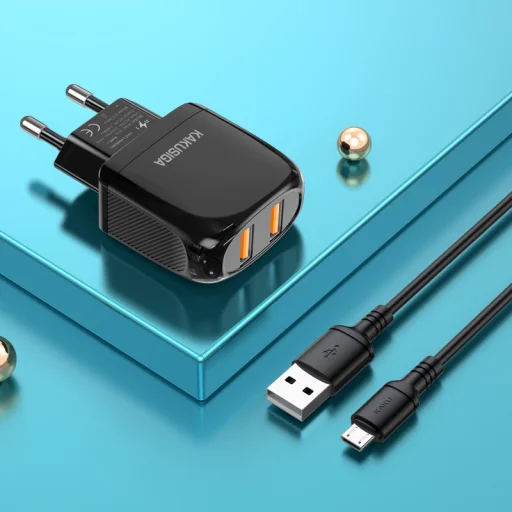 Kaku Xuansu hálózati töltő adapter 2xUSB 2.4A + USB-microUSB kábel fekete - 3