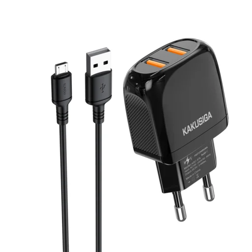 Kaku Xuansu hálózati töltő adapter 2xUSB 2.4A + USB-microUSB kábel fekete - 5