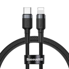 Baseus Cafule Nylon harisnyázott USB-Type C PD/ Lightning kábel 18W QC3.0 1m fekete/szürke(CATLKLF-G1)