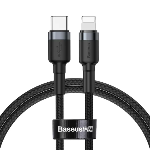 Baseus Cafule Nylon harisnyázott USB-Type C PD/ Lightning kábel 18W QC3.0 1m fekete/szürke(CATLKLF-G1) - 1