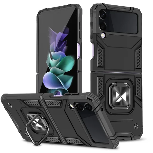 Samsung Galaxy Z Flip 3 Wozinsky Ring Armor Case Kickstand telefontok fekete - 1