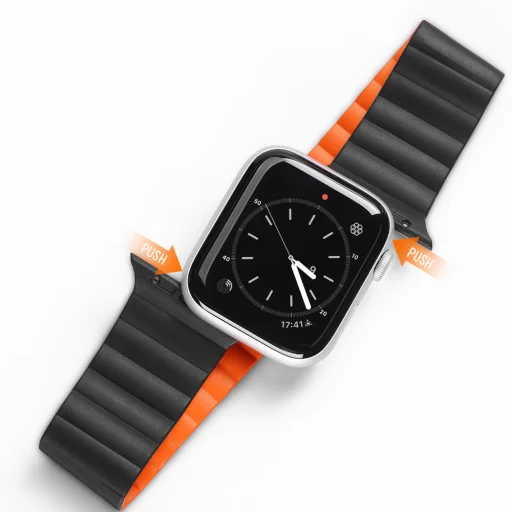 Apple Watch Ultra (49mm) Dux Ducis mágneses óraszíj fekete/narancs - 1