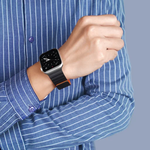 Apple Watch Ultra (49mm) Dux Ducis mágneses óraszíj fekete/narancs - 5
