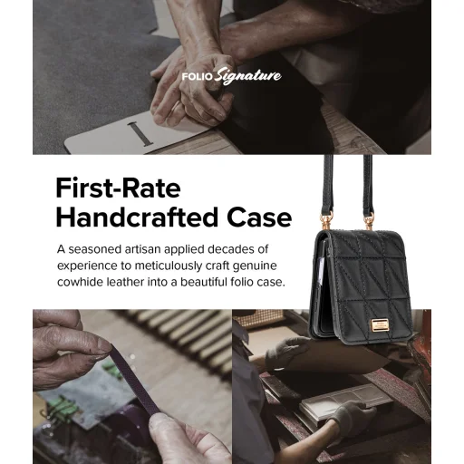 Samsung Galaxy Z Flip 3 Ringke Folio Signature valódi bőr tok vállpánttal fekete (FS116R55) telefontok - 11