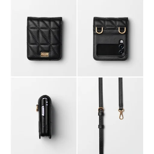 Samsung Galaxy Z Flip 3 Ringke Folio Signature valódi bőr tok vállpánttal fekete (FS116R55) telefontok - 5