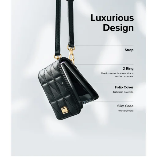 Samsung Galaxy Z Flip 3 Ringke Folio Signature valódi bőr tok vállpánttal fekete (FS116R55) telefontok - 6