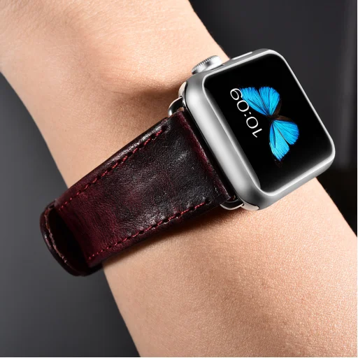 Apple Watch Watch 8/7/6/5/4/3/2/SE (41/40/38mm) iCarer valódi bőr óraszíj piros (RIW103-WI) - 4