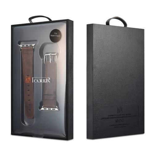 Apple Watch Watch 8/7/6/5/4/3/2/SE (41/40/38mm) iCarer valódi bőr óraszíj piros (RIW103-WI) - 8