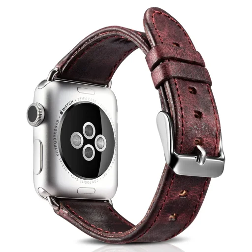 Apple Watch Watch 8/7/6/5/4/3/2/SE (41/40/38mm) iCarer valódi bőr óraszíj piros (RIW103-WI) - 9