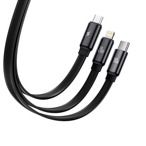 Baseus Traction behúzható 3 az 1-ben gyorstöltő kábel Type-C – Type C, microUSB, Lightning 100 W 1,7 m fekete - 3