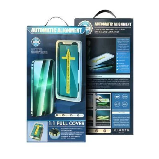 iPhone 12 Pro Max 5D Full Glue kijelzővédő üvegfólia + felhelyezést segítő keret fekete - 1