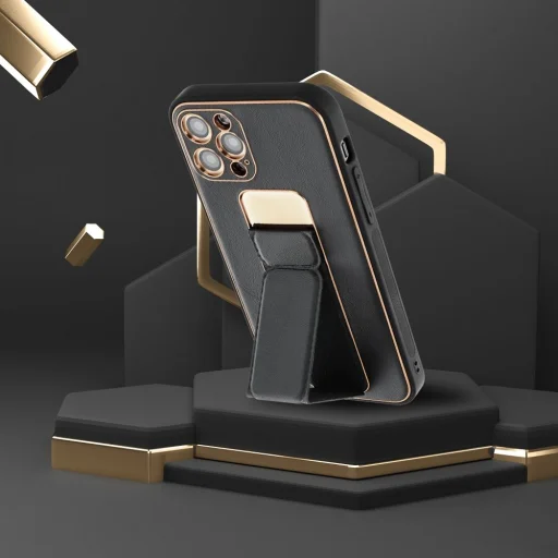 iPhone 14 Plus Forcell Leather Kickstand tok fekete - 10