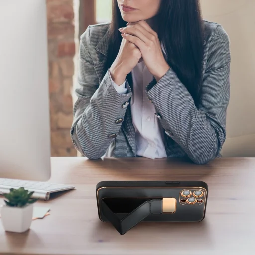 iPhone 14 Plus Forcell Leather Kickstand tok fekete - 3