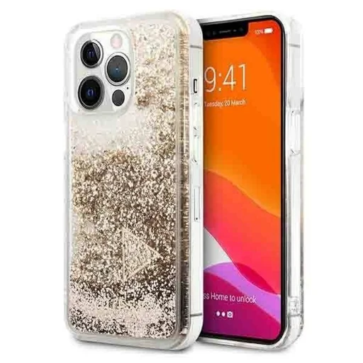 iPhone 14 Pro Guess GUOHCP14LGLHFLGO Liquid Glitter Charms PC tok arany - 1