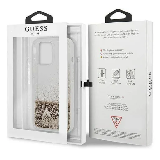 iPhone 14 Pro Guess GUOHCP14LGLHFLGO Liquid Glitter Charms PC tok arany - 2