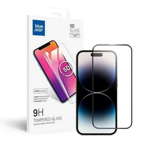iPhone 14 Pro/15 Blue Star 5D kijelzővédő üvegfólia fekete - 1