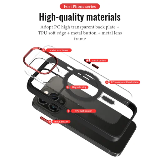 iPhone 14 Pro MagSafe-kompatibilis átlátszó tok fekete kerettel + rose gold kerettel a kamerák körül Alphajack - 6