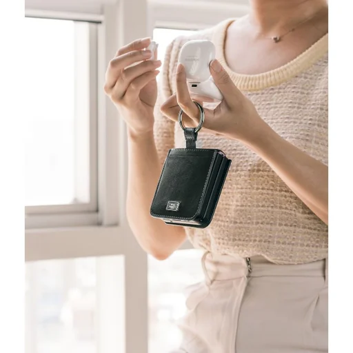 Samsung Galaxy Z Flip 4 Ringke Folio Signature valódi bőr tok vállpánttal fekete - 3