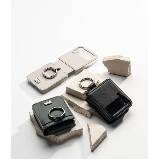 Samsung Galaxy Z Flip 4 Ringke Folio Signature valódi bőr tok vállpánttal sötétzöld - 11