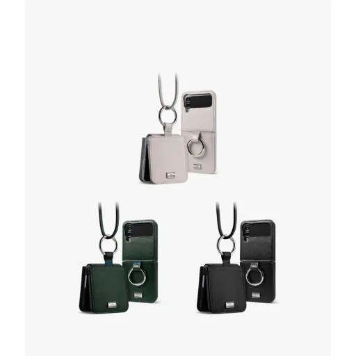 Samsung Galaxy Z Flip 4 Ringke Folio Signature valódi bőr tok vállpánttal sötétzöld - 14