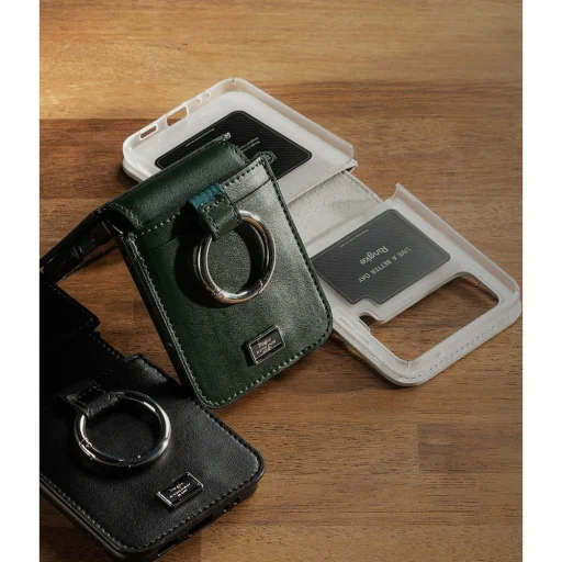 Samsung Galaxy Z Flip 4 Ringke Folio Signature valódi bőr tok vállpánttal fekete - 9