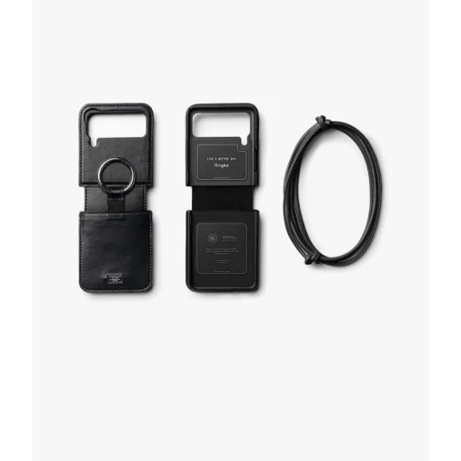 Samsung Galaxy Z Flip 4 Ringke Folio Signature valódi bőr tok vállpánttal fekete - 2