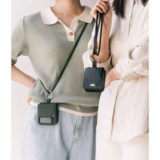 Samsung Galaxy Z Flip 4 Ringke Folio Signature valódi bőr tok vállpánttal sötétzöld - 4