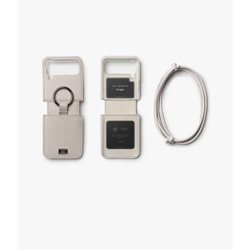 Samsung Galaxy Z Flip 4 Ringke Folio Signature valódi bőr tok vállpánttal galambszürke - 12