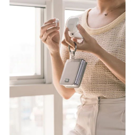 Samsung Galaxy Z Flip 4 Ringke Folio Signature valódi bőr tok vállpánttal galambszürke - 14