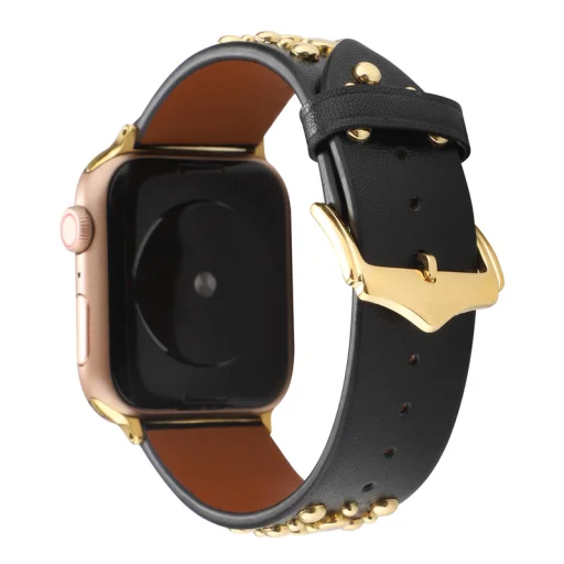 Apple Watch 4/5/6/7/8/SE (38/40/41mm) szegecses bőr óraszíj fekete Alphajack - 2