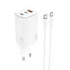 HOCO N16 GaN hálózati töltő adapter 65W 2x USB-C + USB-A + Type C/Type C PD kábel fehér thumbnail