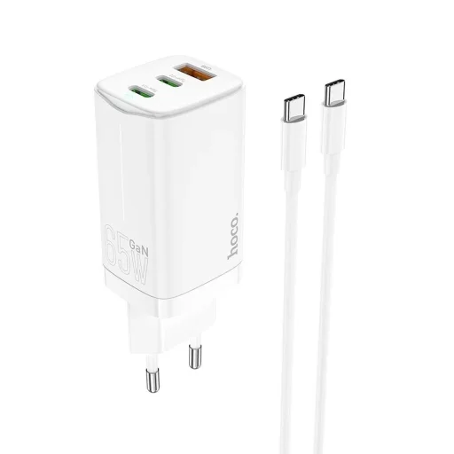 HOCO N16 GaN hálózati töltő adapter 65W 2x USB-C + USB-A + Type C/Type C PD kábel fehér - 3