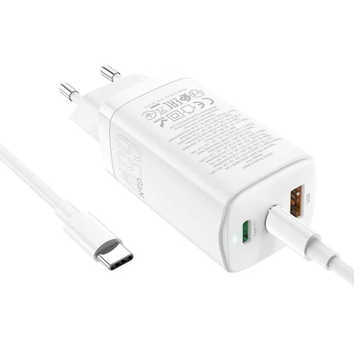 HOCO N16 GaN hálózati töltő adapter 65W 2x USB-C + USB-A + Type C/Type C PD kábel fehér - 2