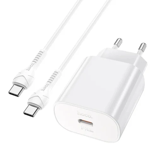 HOCO N22 hálózati töltő adapter PD25W USB-C + Type C/Type C kábel fehér - 1