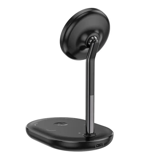 HOCO CW40 asztali tartó vezeték nélküli töltéssel, Magsafe 3 az 1-ben fekete töltőállomás - 3