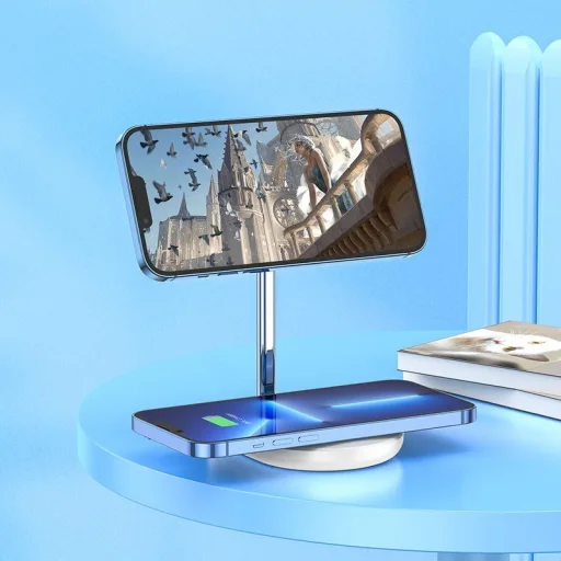 HOCO CW40 asztali tartó vezeték nélküli töltéssel, Magsafe 3 az 1-ben fekete töltőállomás - 5