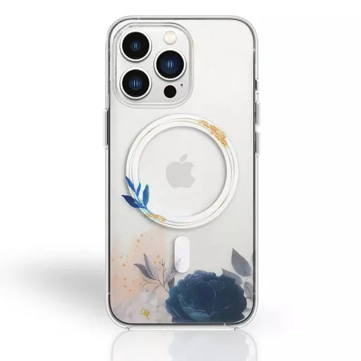 iPhone 14 Pro Max MagSafe-kompatibilis átlátszó virágmintás tok Alphajack (A) - 1