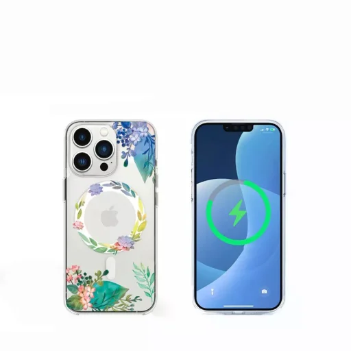 iPhone 14 Pro Max MagSafe-kompatibilis átlátszó virágmintás tok Alphajack (B) - 4