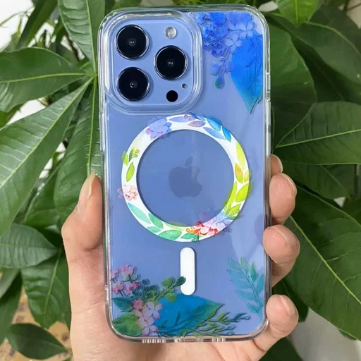 iPhone 14 Pro Max MagSafe-kompatibilis átlátszó virágmintás tok Alphajack (B) - 3