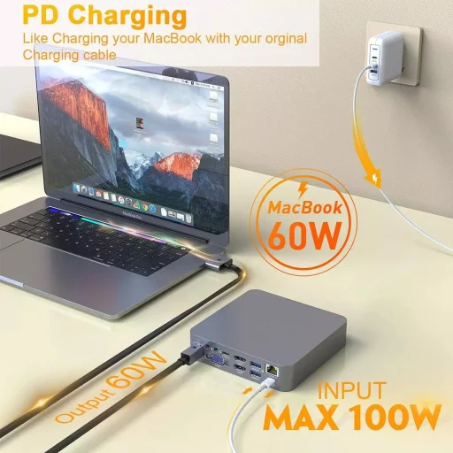 ROCKETEK MH480 18 az 1-ben többfunkciós dokkolóállomás, HUB Dual USB Type C 100W PD MacBookhoz - 7