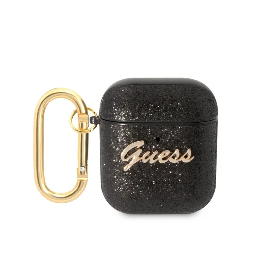 AirPods 1/2 Guess GUA2HGGSHK Glitter Flakes Metal Logo tok fekete - 1
