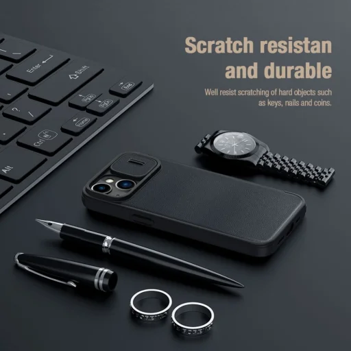 iPhone 14 Plus Nillkin Qin Pro bőr szövet flip tok szürke - 10