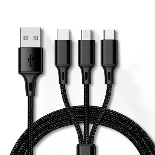 3 az 1-ben töltő és adatkábel USB-Lightning, Type C, microUSB 1.2m fekete - 1