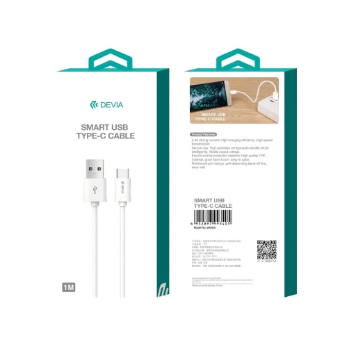 Devia Smart USB - USB-C kábel 1,0 m 2,1A fehér - 3