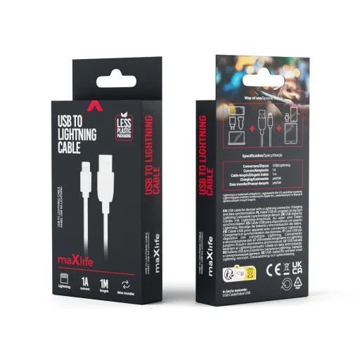 Maxlife USB - Lightning kábel 1,0 m 1A fehér - 2