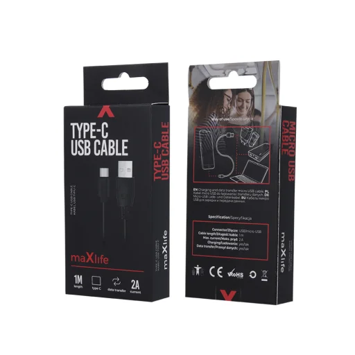 Maxlife USB - microUSB kábel 1,0 m 2A fekete - 2